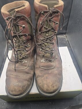 Rocky Brown Leather Work Boots with Olive Fabric Panels